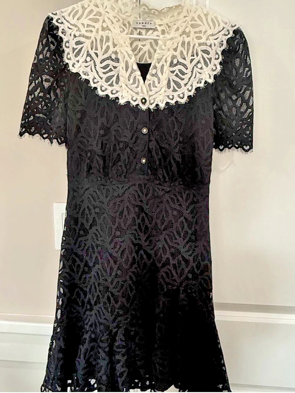 Sandro Radia Lace Mini Dress Black & White Size 34